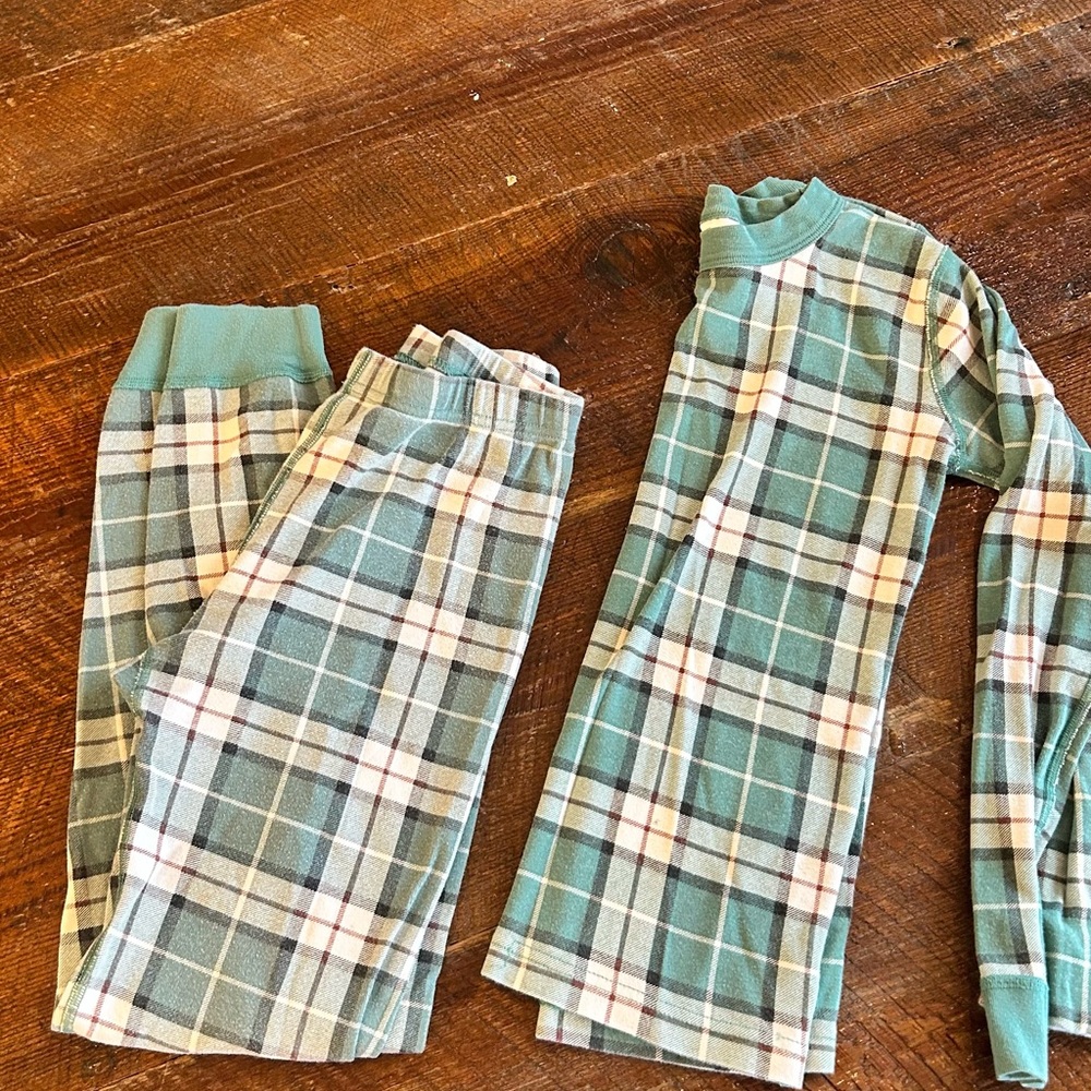Hanna Andersson Green and White Plaid Kids Pajama Set